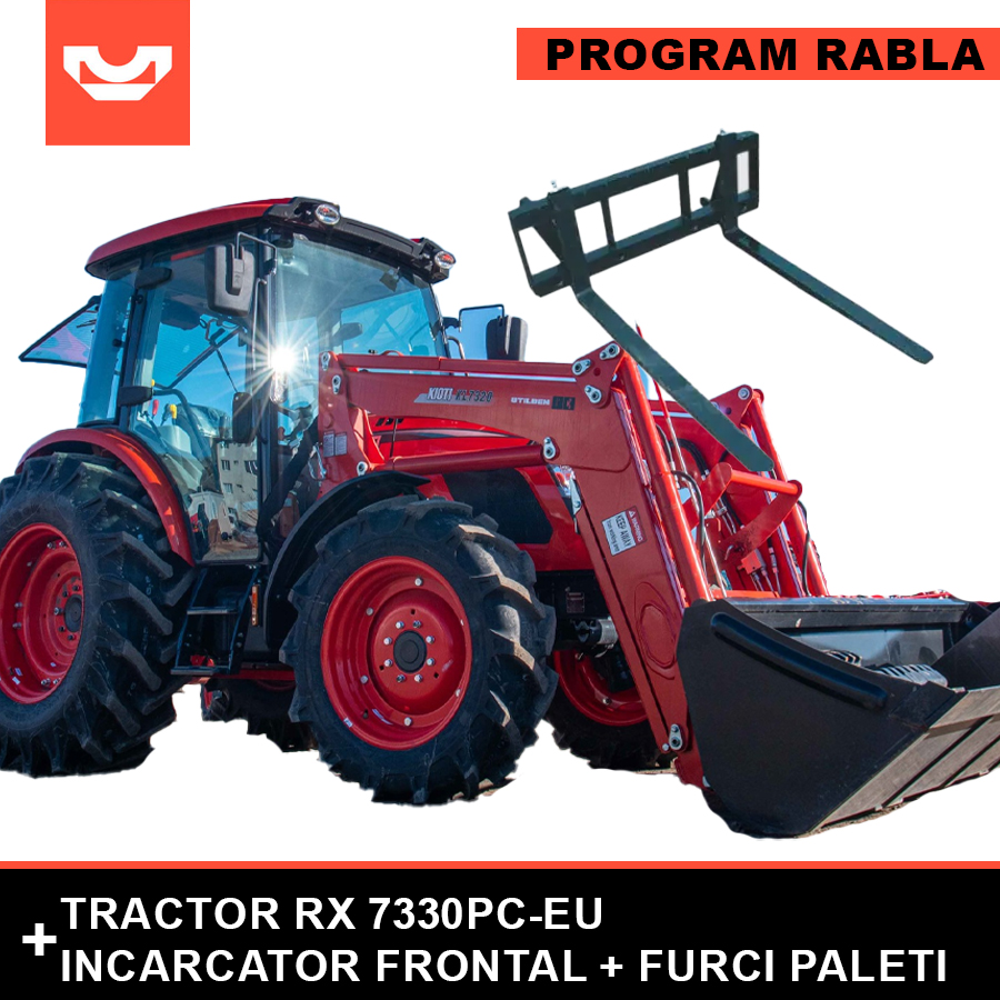 tractor RX Kioti cu incarcator frontal si furci